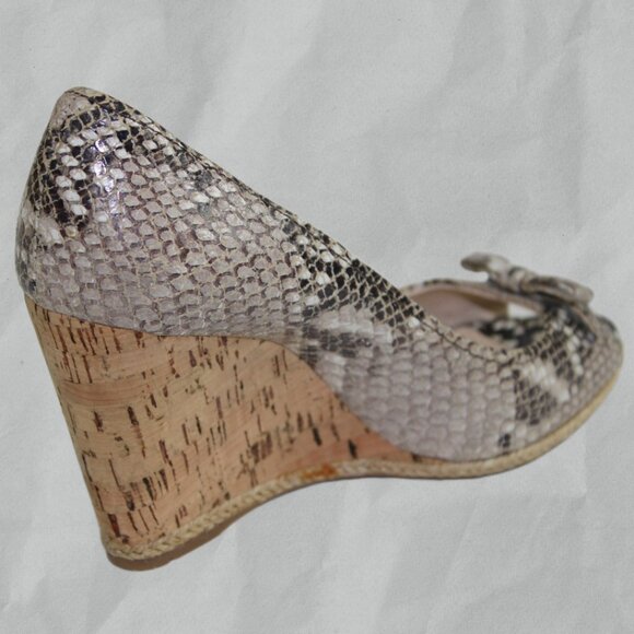 Prada Beige Taupe Gray Python Leather Cork Wedge Peep-Toe, Size 36.5 (US 6.5) - Picture 5 of 9